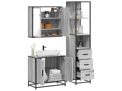 vidaXL 3dílný set koupelnového nábytku šedý sonoma kompozitní dřevo