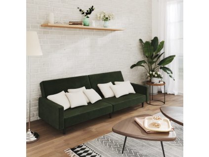 vidaXL 2místná rozkládací pohovka tmavě zelená samet