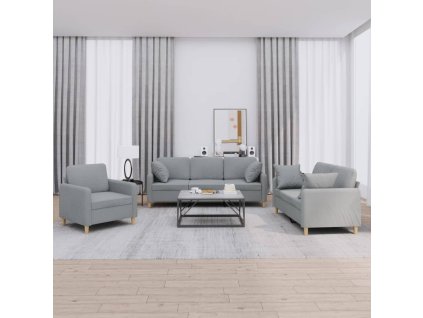 vidaXL 3dílná sedací souprava s polštáři světle šedá textil