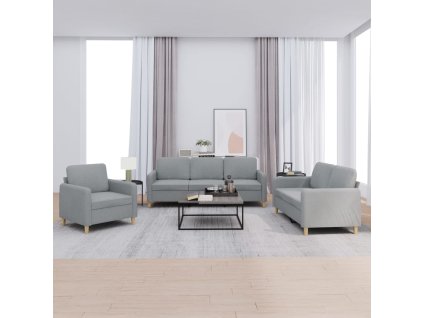 vidaXL 3dílná sedací souprava s poduškami světle šedá textil