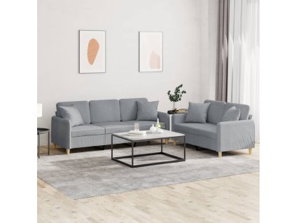 vidaXL 2dílná sedací souprava s polštáři světle šedá textil