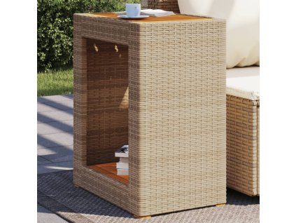 vidaXL Zahradní stolek s dřevěnou deskou béžový 60x40x75 cm polyratan