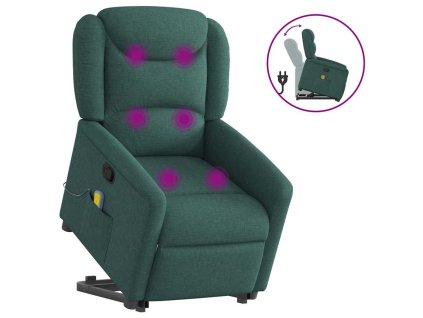 vidaXL Zvedací masážní polohovací křeslo tmavě zelené textil