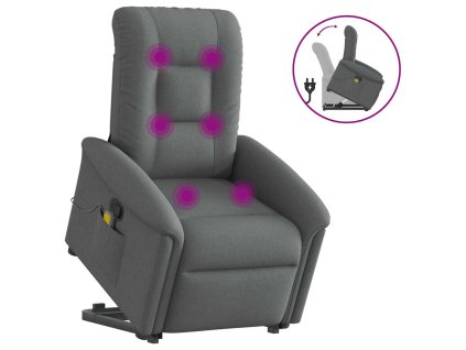 vidaXL Zvedací masážní polohovací křeslo tmavě šedé textil