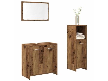 vidaXL 3dílná koupelnová sestava old wood kompozitní dřevo
