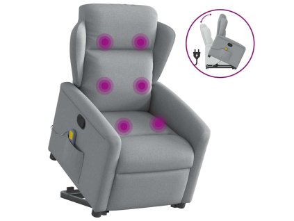 vidaXL Zvedací masážní polohovací křeslo světle šedé textil