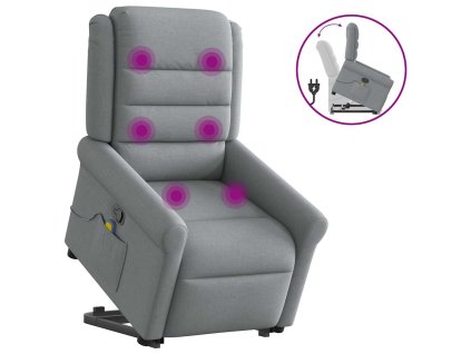 vidaXL Zvedací masážní polohovací křeslo světle šedé textil