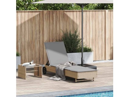 vidaXL Zahradní lehátko s kolečky a poduškou béžové polyratan