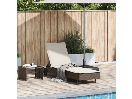 vidaXL Zahradní lehátko s kolečky a poduškou hnědé polyratan