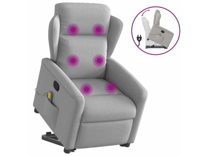 vidaXL Zvedací masážní polohovací křeslo obláčkově šedé textil