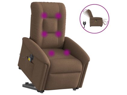 vidaXL Elektrické zvedací masážní polohovací křeslo hnědé textil