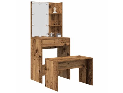 vidaXL Set toaletního stolku s LED staré dřevo kompozitní dřevo
