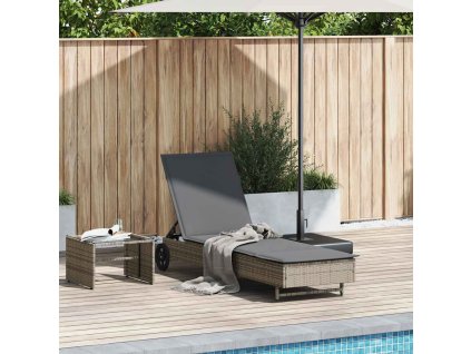 vidaXL Zahradní lehátko s kolečky a poduškou šedé polyratan