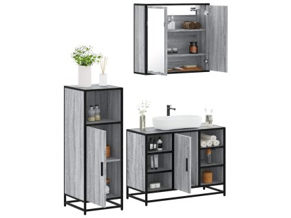 vidaXL 3dílný set koupelnového nábytku šedý sonoma kompozitní dřevo