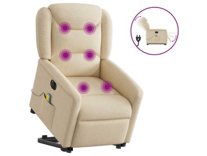 vidaXL Elektrické zvedací masážní polohovací křeslo krémové textil