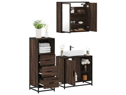 vidaXL 3dílný set koupelnového nábytku hnědý dub kompozitní dřevo