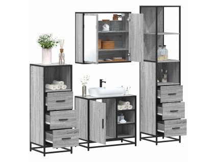 vidaXL 4dílný set koupelnového nábytku šedý sonoma kompozitní dřevo