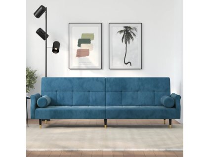 vidaXL Rozkládací pohovka s poduškami modrá samet