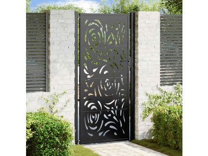 vidaXL Zahradní branka černá 105 x 205 cm ocelový design plamenů