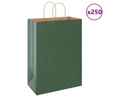 vidaXL Papírové tašky 250 ks s uchy zelené 32x17x44 cm