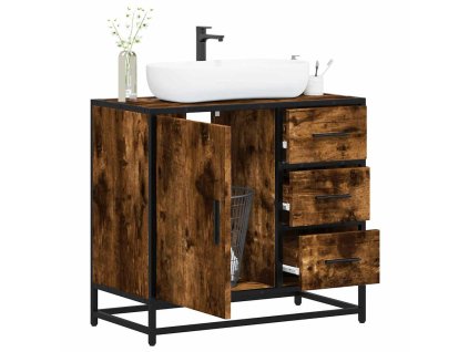 vidaXL Koupelnová skříňka pod umyvadlo kouřový dub 65x33x60cm kompozit