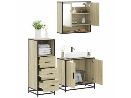 vidaXL 3dílný set koupelnového nábytku dub sonoma kompozitní dřevo