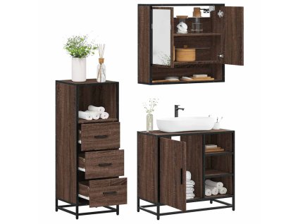 vidaXL 3dílný set koupelnového nábytku hnědý dub kompozitní dřevo