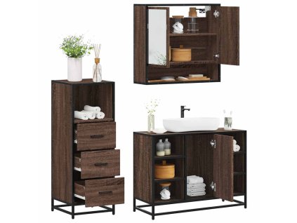 vidaXL 3dílný set koupelnového nábytku hnědý dub kompozitní dřevo