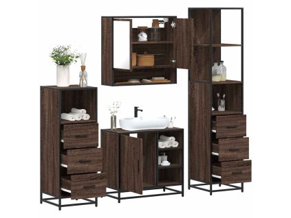vidaXL 4dílný set koupelnového nábytku hnědý dub kompozitní dřevo