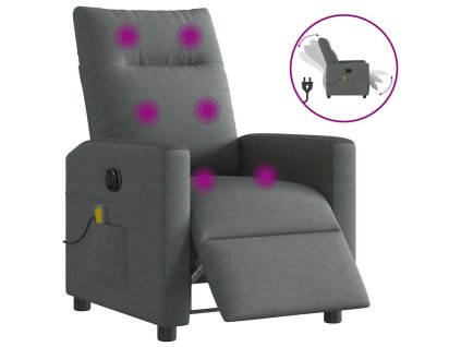 vidaXL Elektrické masážní polohovací křeslo tmavě šedé textil