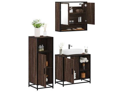 vidaXL 3dílný set koupelnového nábytku hnědý dub kompozitní dřevo
