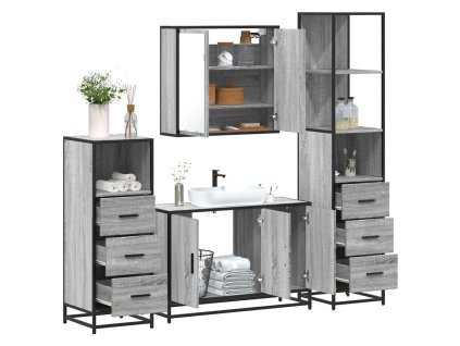 vidaXL 4dílný set koupelnového nábytku šedý sonoma kompozitní dřevo