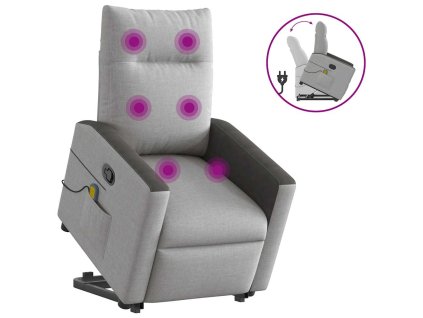 vidaXL Zvedací masážní polohovací křeslo obláčkově šedé textil