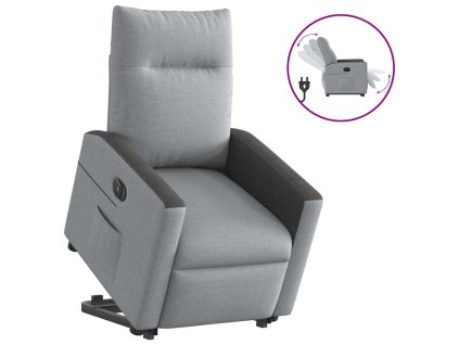vidaXL Elektrické zvedací polohovací křeslo světle šedé textil