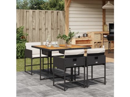 vidaXL 5dílný zahradní jídelní set s poduškami černý polyratan