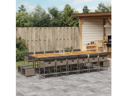 vidaXL 17dílný zahradní jídelní set s poduškami šedý polyratan