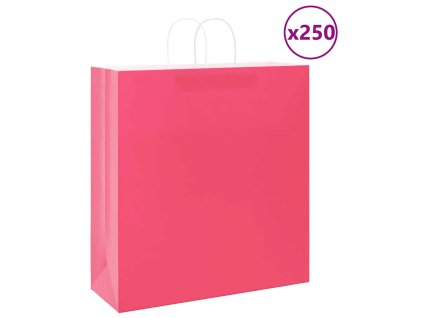 vidaXL Papírové sáčky 250 ks s uchy růžové 45x17x48 cm
