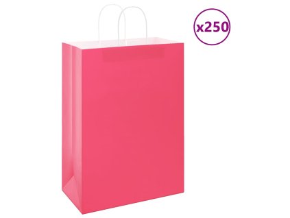 vidaXL Papírové sáčky 250 ks s uchy růžové 32x17x44 cm