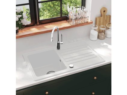 Žulový kuchyňský dřez single s odkapávačem reverzibilní bílá