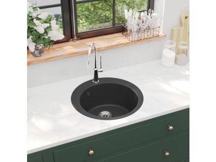 vidaXL Kuchyňský dřez single žulový kulatý černý