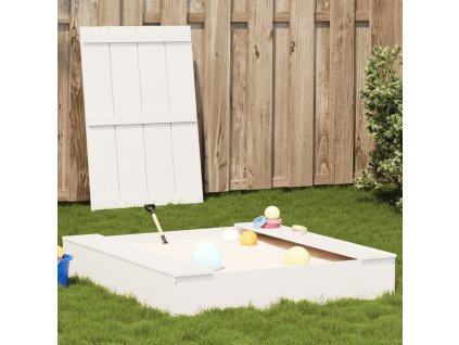 vidaXL Pískoviště s víkem bílé 111x111x19,5 cm masivní borové dřevo