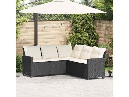 vidaXL Pohovka ve tvaru L s polštáři černá polyratan