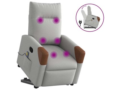 vidaXL Zvedací masážní polohovací křeslo obláčkově šedé textil