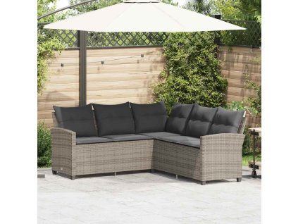 vidaXL Pohovka ve tvaru L s polštáři šedý polyratan