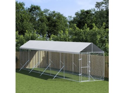 vidaXL Venkovní psí kotec se střechou stříbrný 2 x 10 x 2,5 m ocel