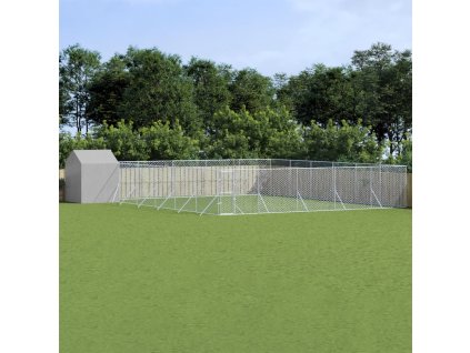 vidaXL Venkovní psí kotec se střechou stříbrný 12 x 12 x 2,5 m ocel