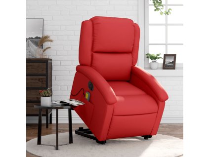 vidaXL Elektrické zvedací masážní polohovací křeslo červené umělá kůže