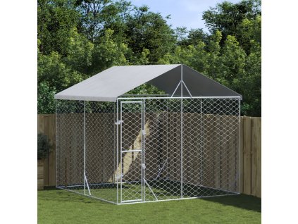 vidaXL Venkovní psí kotec se střechou stříbrný 3 x 3 x 2,5 m ocel