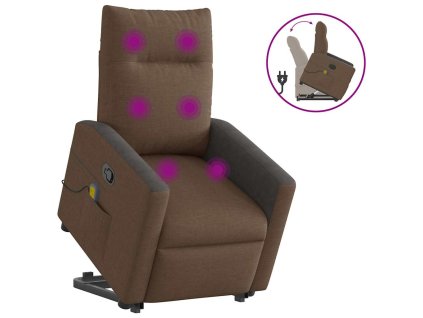 vidaXL Zvedací masážní polohovací křeslo hnědé textil