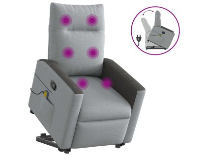 vidaXL Zvedací masážní polohovací křeslo světle šedé textil